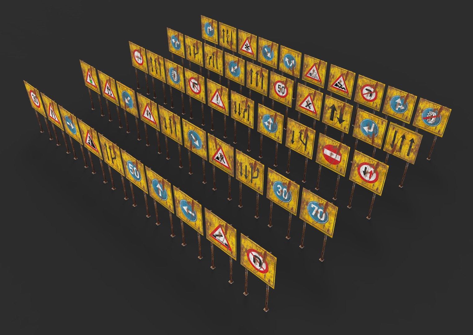 3D Cube Yellow Sign Rust 50 Piece - TurboSquid 1735052