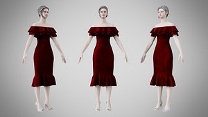 Dress 17 Burgundy Velvet 3D
