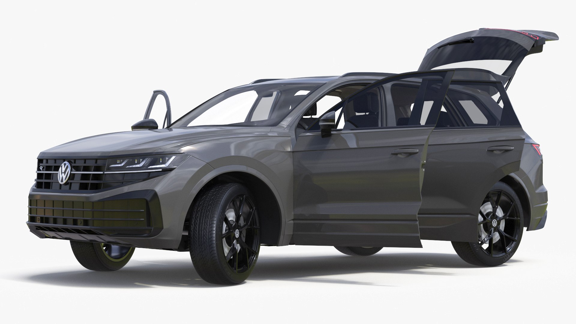Volkswagen Touareg 2024 Grey Rigged 3D model for industrial visualization, technical presentation, simulation, product rendering, and animation