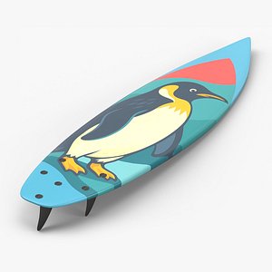 Surfboard with Penguin Art