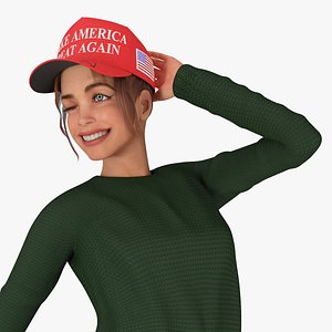 Happy European Woman in Donald Trump Cap