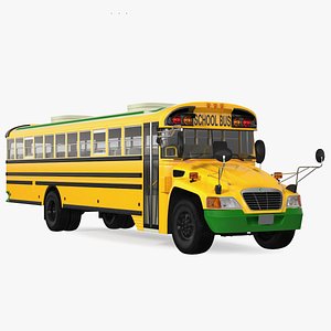 3D Electric Blue Bird Vision School Bus Rigged