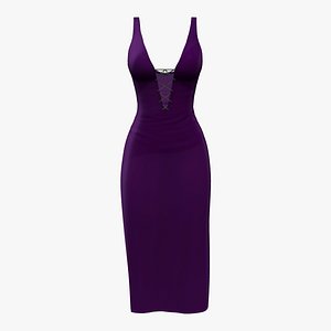 Side Slit Lace Chest Black Dress 3D model