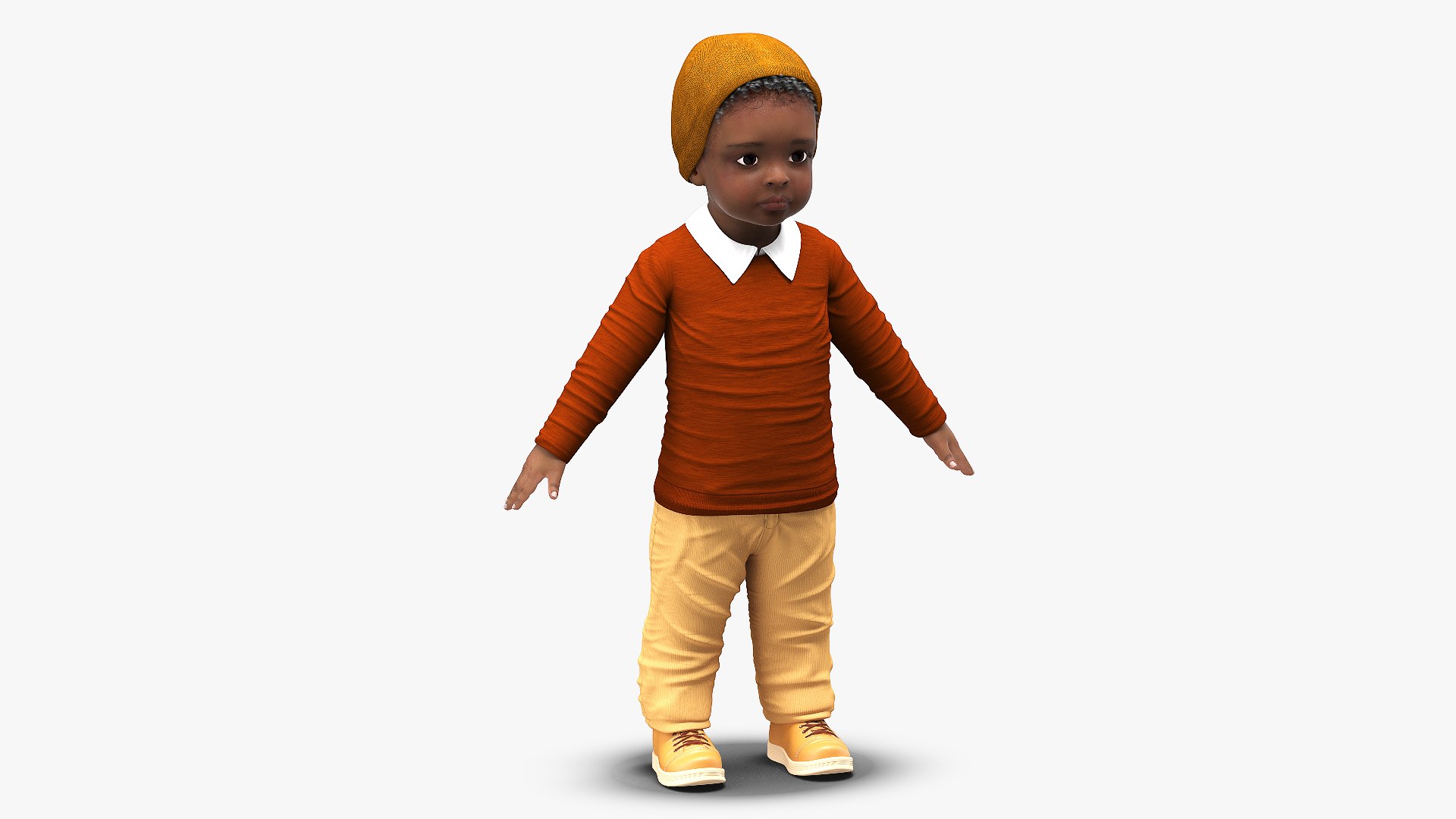 Baby Boy Dark Skinned Outdoor Autumn Style A-Pose 3D model preview
