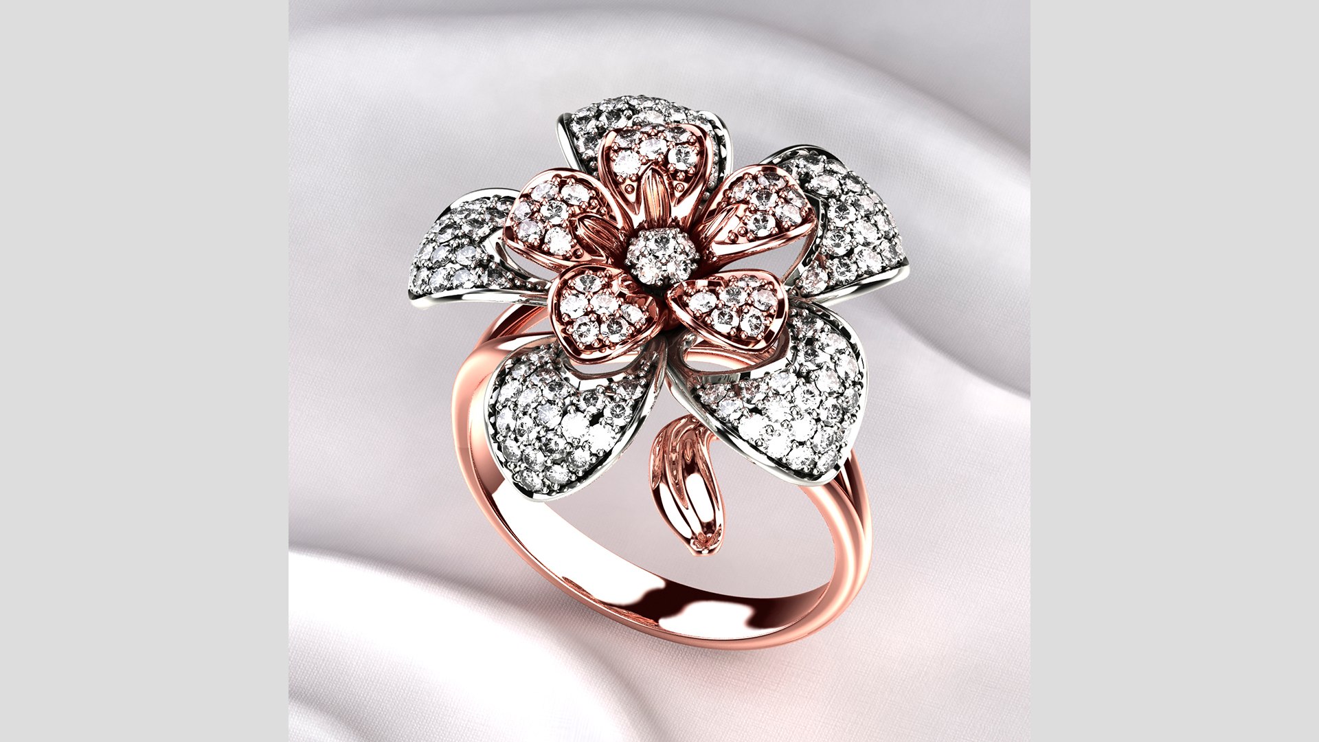 Flower Shape Combined Gold Luxury Ring Model - TurboSquid 1881082
