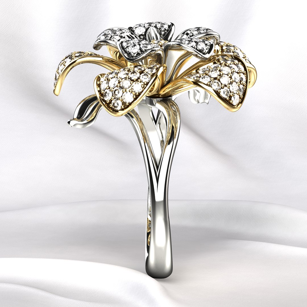 Flower Shape Combined Gold Luxury Ring Model - TurboSquid 1881082