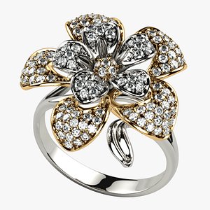 Flower Shape Combined Gold Luxury Ring model