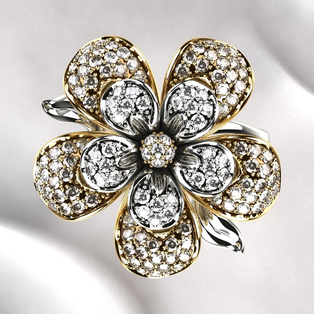Flower Shape Combined Gold Luxury Ring Model - TurboSquid 1881082