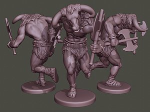 3D minotaur warrior running axes model