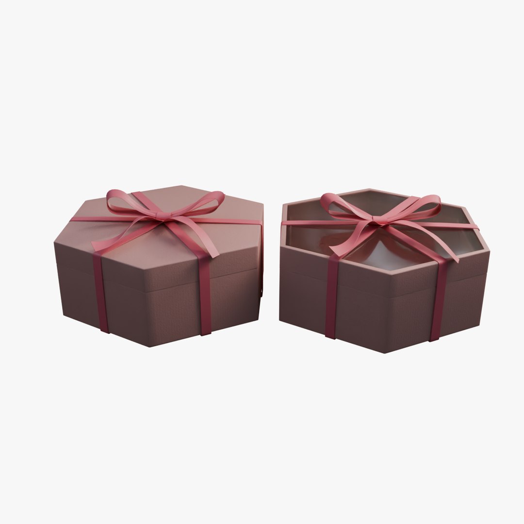 Gift Box Hex Shape With Ribbon Model - TurboSquid 2234304