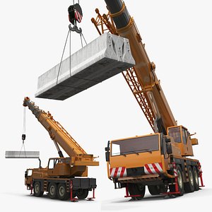 3D Liebherr Mobile Crane Vehicle with Concrete Barriers Rigged model