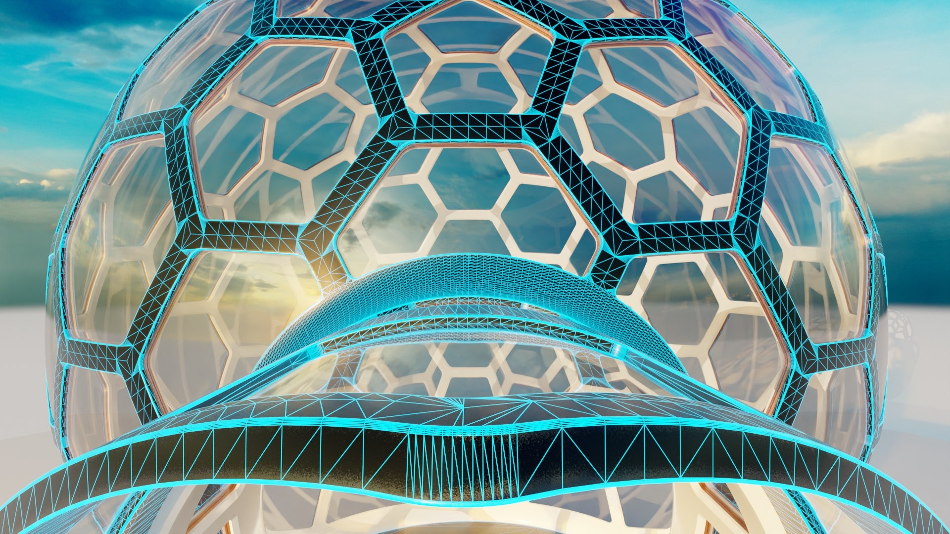 Sci-Fi Glass Dome With Hexagon Windows And Entrance 3D - TurboSquid 2253065