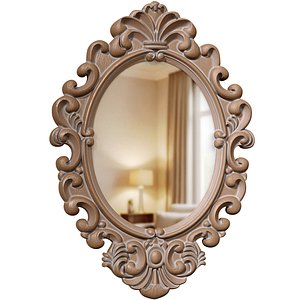 Classic provence Romantic oval wall mirror carved wooden frame 3D model 3D model