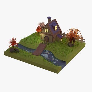 3D Autumn house low poly model