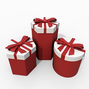 Gift Boxes - Round and Hexagon Trio with Fixed Ribbon Bow