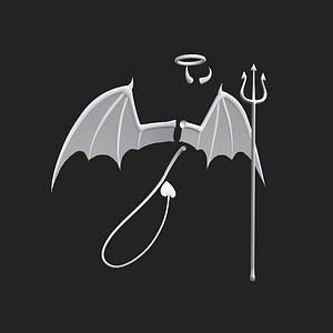 Devil Horns Trident Halo Evil Angel Wings - Low poly
