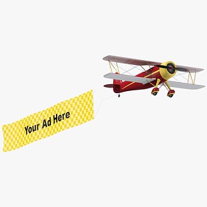 Biplane With Advertising Banner 01 3D model