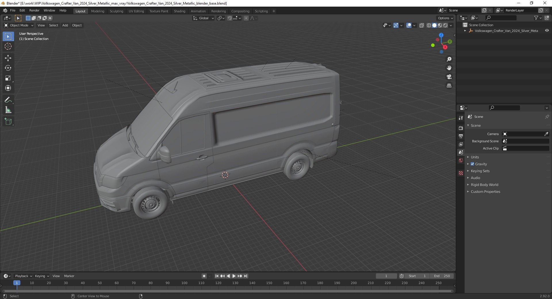 Volkswagen Crafter Van 2024 Silver Metallic 3D model preview