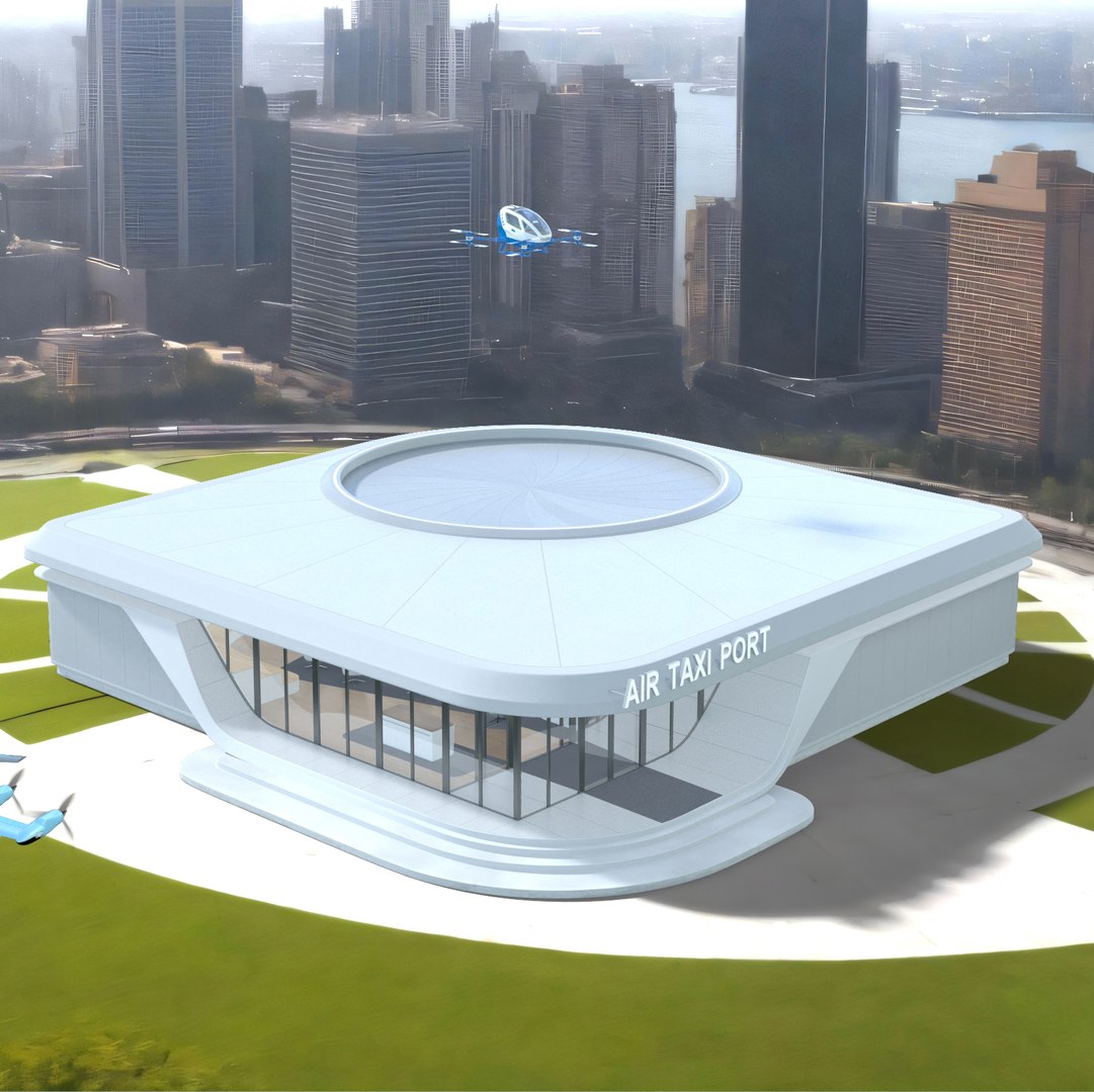 Air Taxi Port Rigged 3D model preview