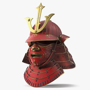 Samurai Kabuto Helmet with Menpo Mask Red Old