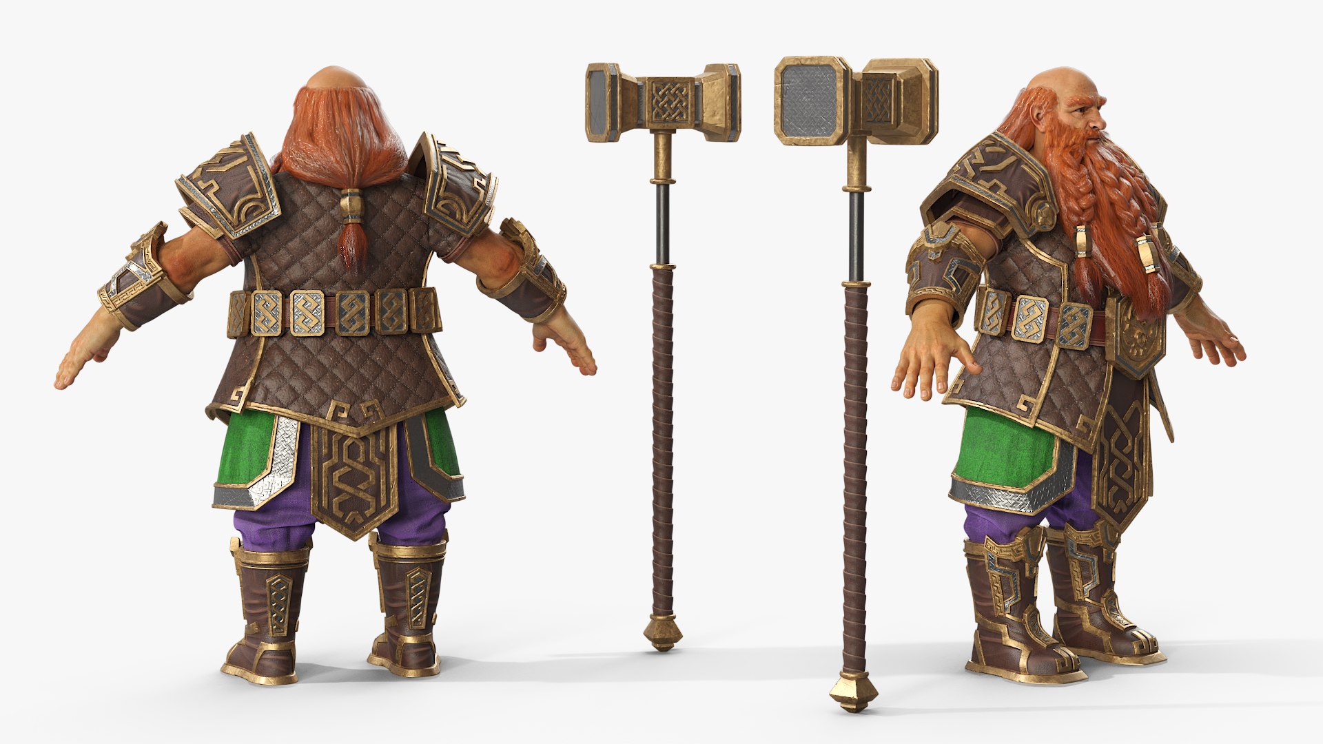 3D Dwarf Warrior With Hammer Rigged For Maya Model - TurboSquid 2416635