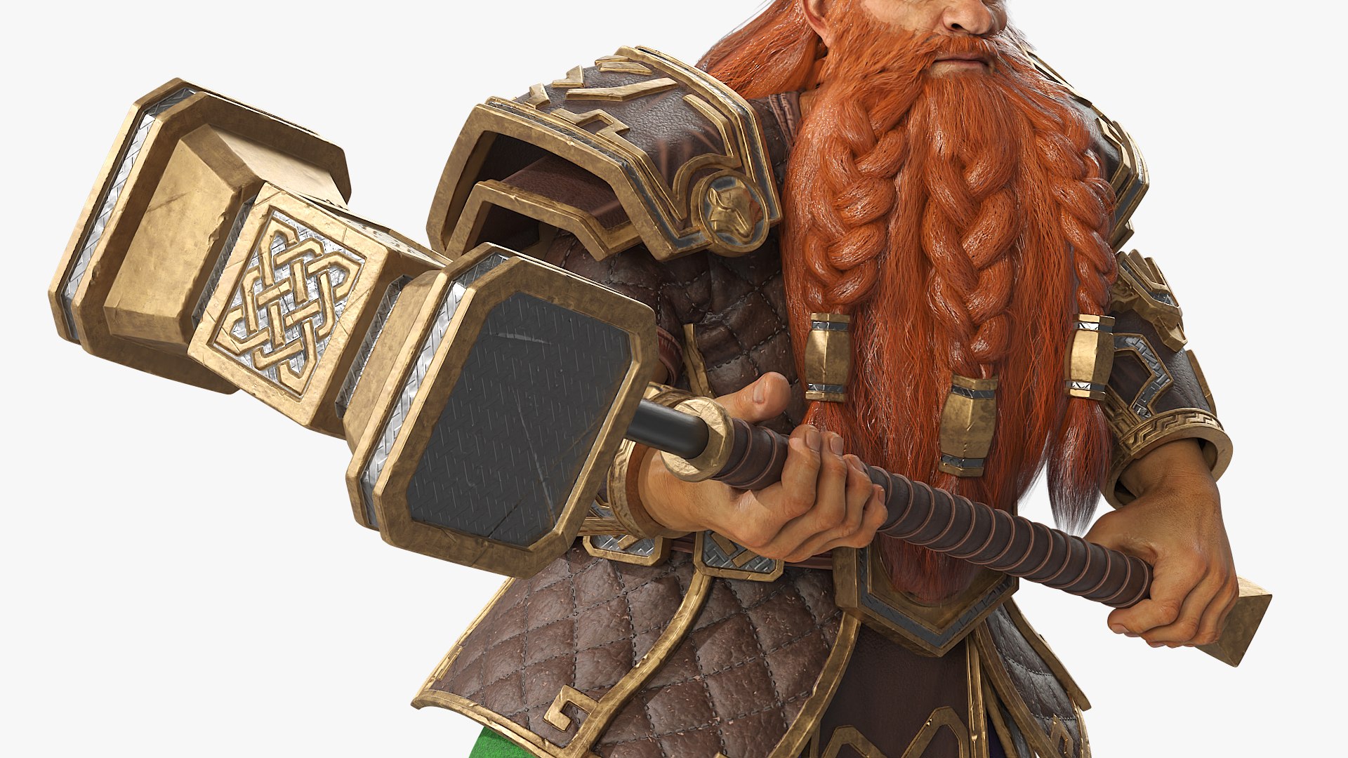 3D Dwarf Warrior With Hammer Rigged For Maya Model - TurboSquid 2416635