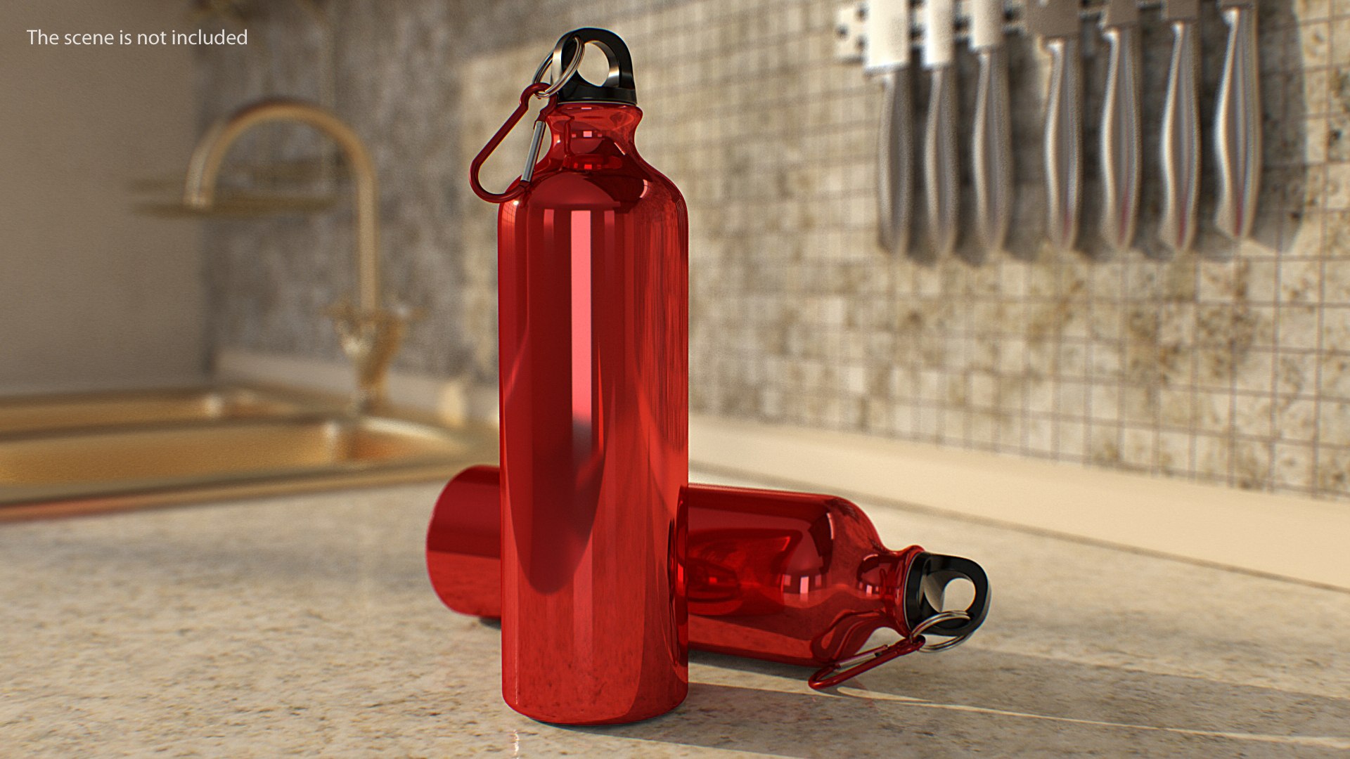 Red Aluminum Water Bottle with Carabiner 3D model preview