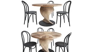 3D Twisted Dining Table and Black Dining Chair