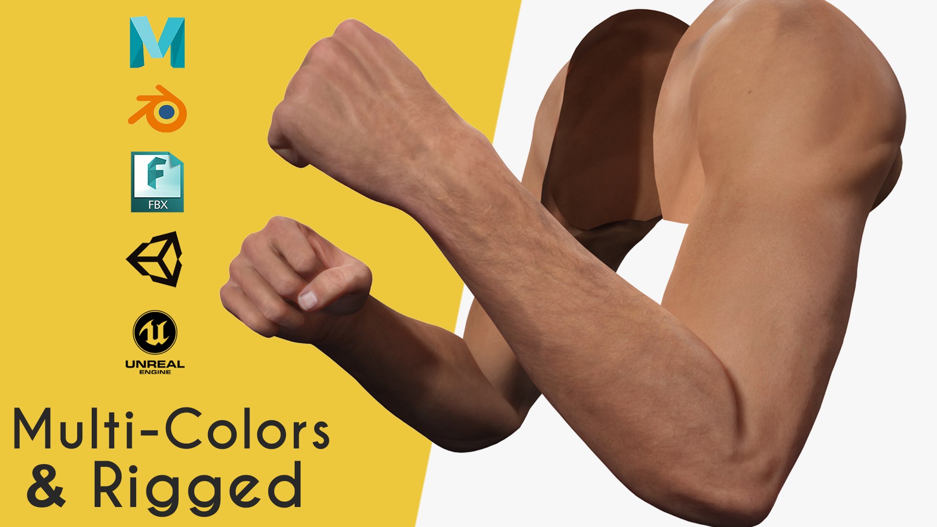 VR 4K Realistic Hands Multi-Skins Colors Rigged HQ Low-poly 3D model 3D ...