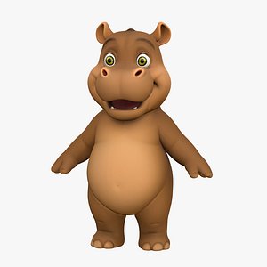 High-Quality Cute Cartoon Hippopotamus 3D model