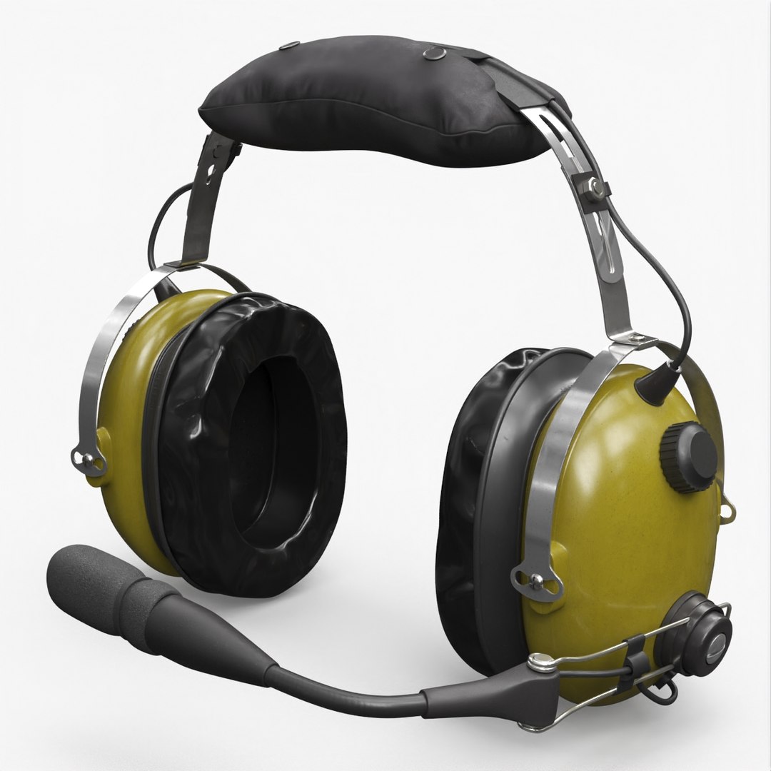 Aviation Pilot Headset with Microphone Olive 3D model preview