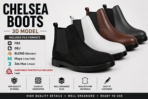 Chelsea Boots 3D Model PBR FBX OBJ BLEND MAX Maya SPP low-poly 3d model