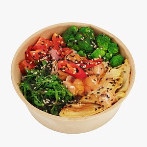 poke bowl with tuna rice tomatoes pepper broccoli
