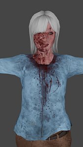 3D zombie woman low-poly ready