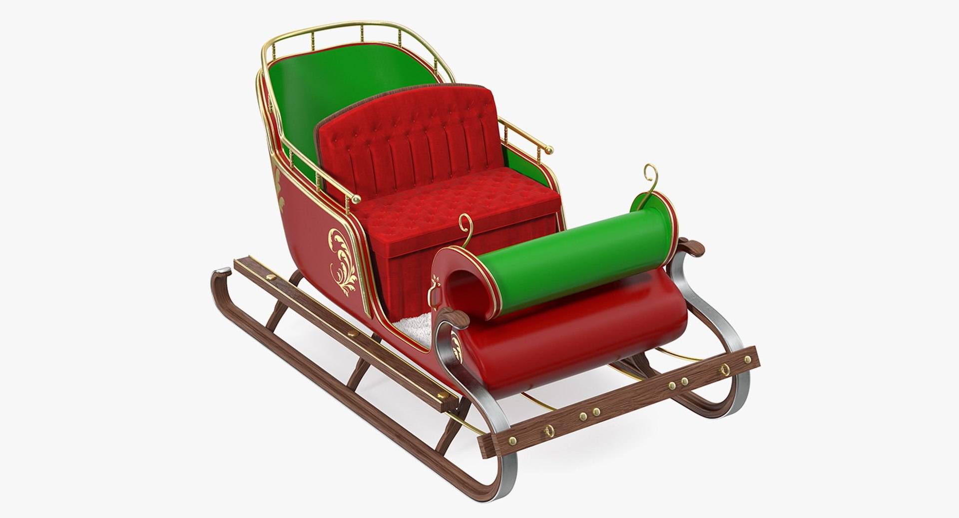 Santa Sleigh with Fur 3D Model 3D model preview