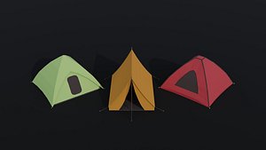 Low-poly Cartoon tents Polygonal Style 3D model
