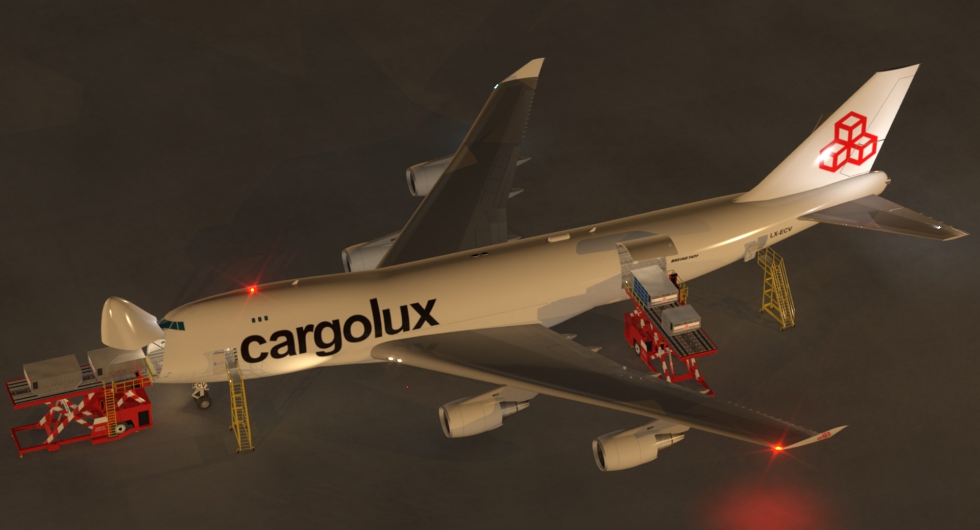 B 747-400F Cargolux Loading Operation Scene 3D Model - TurboSquid 1267819