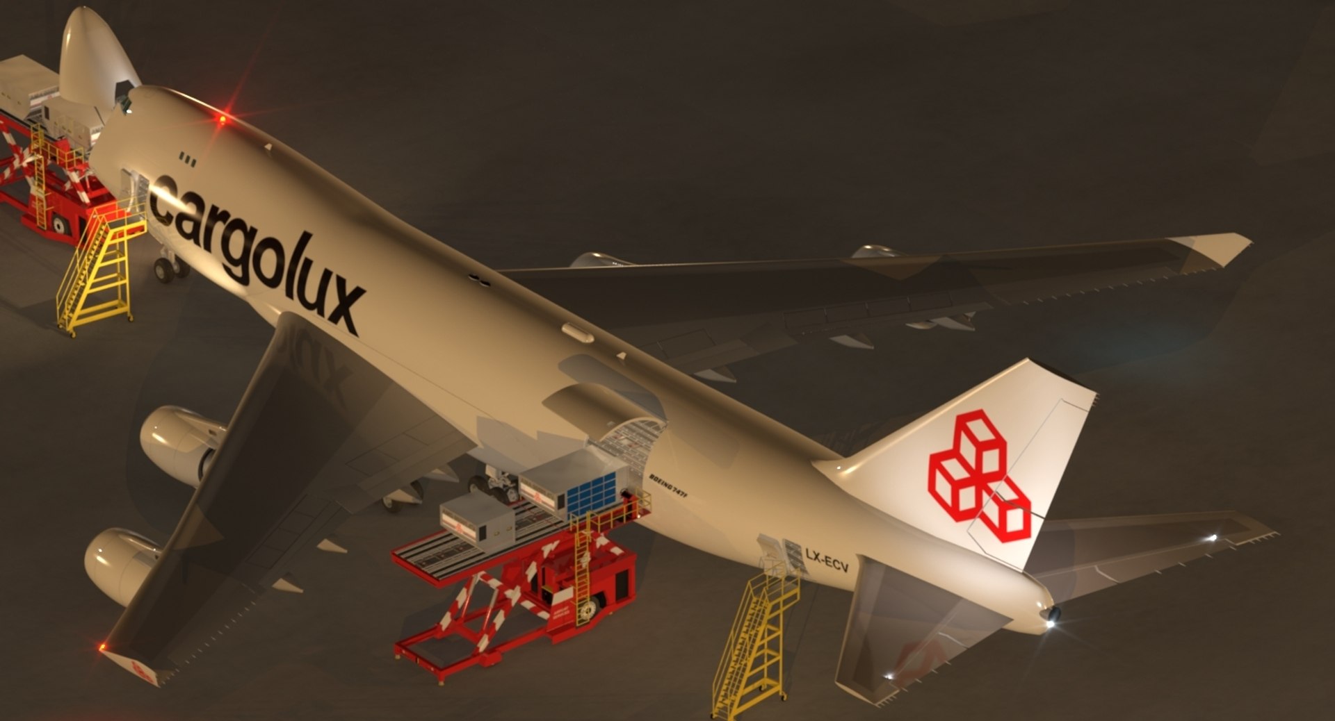 B 747-400F Cargolux Loading Operation Scene 3D Model - TurboSquid 1267819
