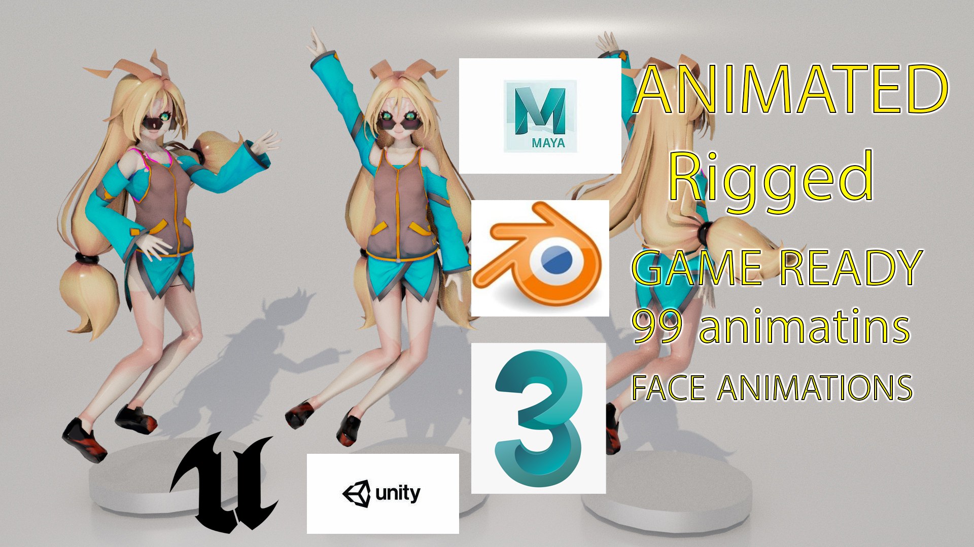 3D EMMy GIRL CHARACTER RIGGED ANIMATED 99 ANIMATIONS INCLUDED Model ...