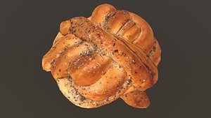 3D Round Challah Bread AR VR PBR  Lowpoly with game ready 3d Model