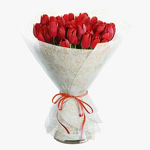 3D Flower Set 30  Red Tulips Bouquet model