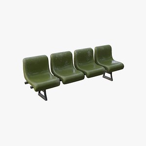 Green Fiber Glass Airport Waiting Room Bench 3D model