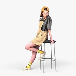Teen Girl Leans on a Bar Stool model