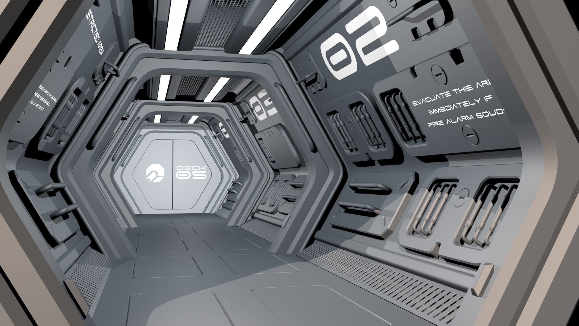 c4d sci-fi spaceship corridor