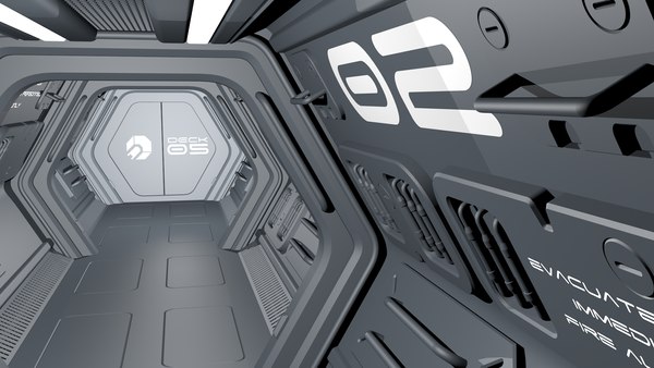 c4d sci-fi spaceship corridor