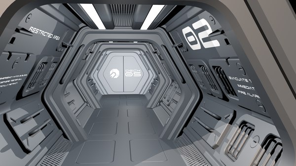 c4d sci-fi spaceship corridor