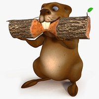 Cartoon Beaver with Log