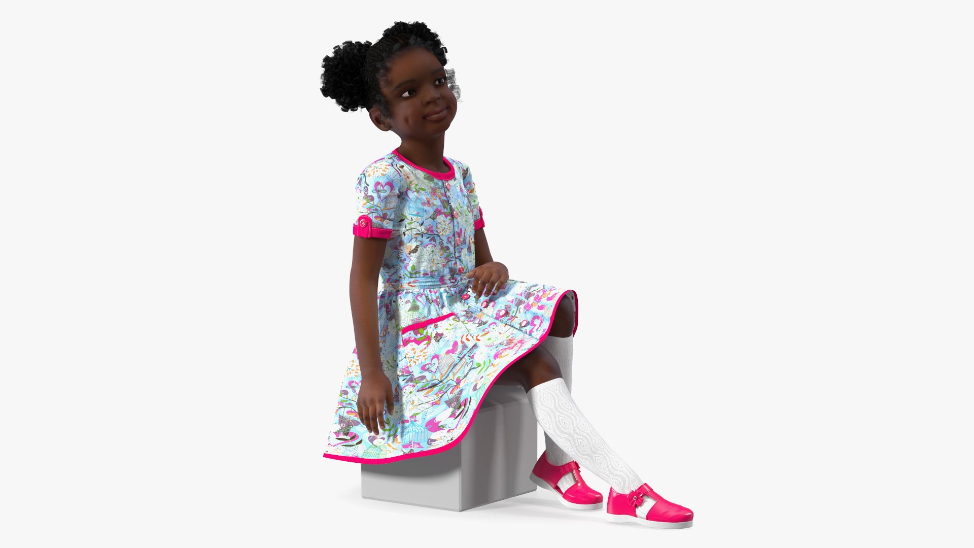 Sitting Black Girl Child Everyday Style 3D model preview