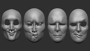 Low poly 20 mime and facial expression masks IMM zbrush set and obj and fbx files