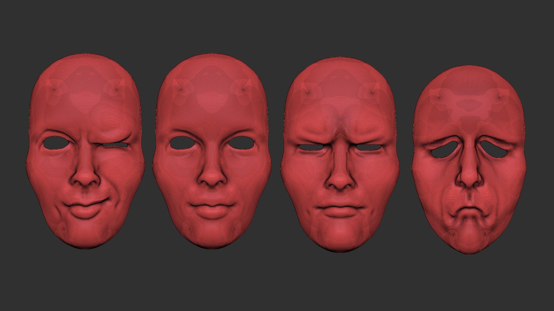 Low Poly 20 Mime And Facial Expression Masks IMM Zbrush Set And Obj And ...